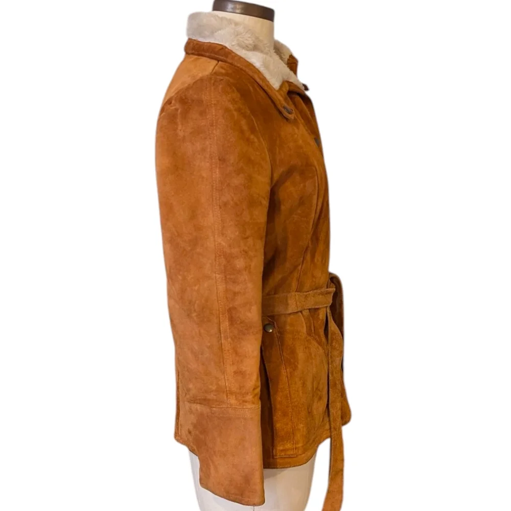 VTG Leatherscapade suede belted, snap up jacket W  pile furry interior. Small - Picture 12 of 16